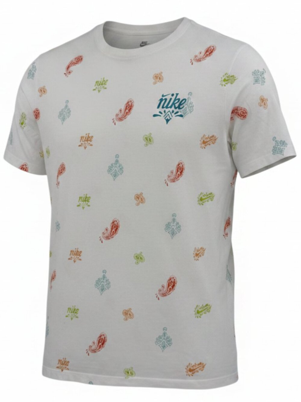 Nike T-Shirt White Paisley Mens Medium bandana allover print tee